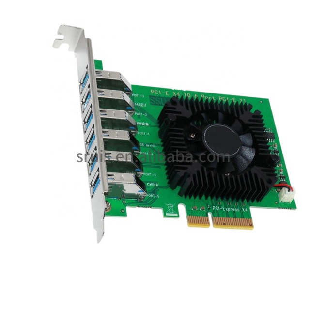 PCI-E 4X to 6 Port PCI-E USB3.0 Expansion Card 20Gbps Pcie 1 to 6 Adapter Riser Card Pcie Expansion Card