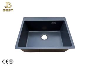 Vietnam-Made Square Quartz Single Bowl <b>Kitchen</b> <b>Sink</b> Composite Granite with Overflow Treatment <b>Strainer</b> and Faucet Accessory - Product Image 6