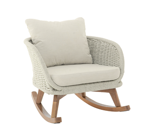 Silla Mecedora de Mimbre Beige con Cojines Suaves de Poliéster y Estructura de Madera Resistente, Muebles de Jardín Portátiles para Exteriores - Product Image 5