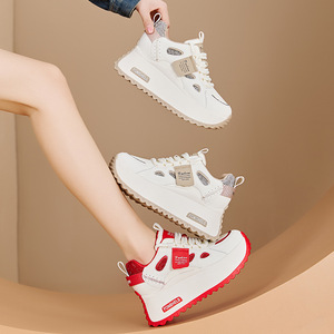 Nuove Scarpe da Corsa Invernali <span class=keywords><strong>Bianche</strong></span> da <span class=keywords><strong>Donna</strong></span> con Tomaia Alta, Suola Spessa, Tomaia in Rete, Suola Esterna in Gomma, Rialzanti e Allacciate - Product Image 1