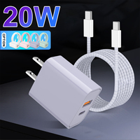 Adaptateur mural de charge rapide USB-C PD QC3.0 20W à double port avec câble tressé et protection OTP pour appareil photo/utilisation électrique (prises EU/US/AU/UK)