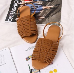 Zapatos de punta abierta romana para mujer, Sandalias planas de colores sólidos con punta estrecha, Boca de pescado - Product Image 6