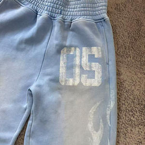 Erkek yüksek kalite % 100% pamuk koşu pantolonları 400gsm geniş düz boynuz tasarım özel boy düz bel spor için - Product Image 4