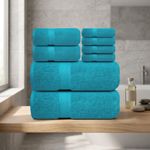 Ensemble de serviettes de bain en coton bio écologique Teal, couleur unie, doux, moelleux, séchage rapide, pour la maison, le spa, l'hôtel - Product Image 1