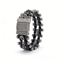 Bracelet en acier titane bicolore torsadé avec chaîne entrelacée tête de mort argentée antique, style gothique punk, pour homme, bijoux de motard
