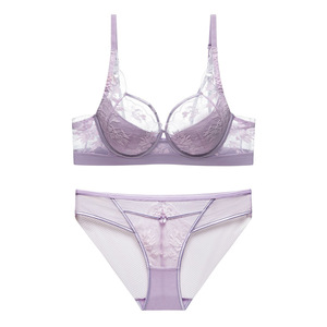 Floral Lace Womens Intimates Lingerie Set Comfort <b>Sheer</b> Mesh Underwire <b>Bra</b> and Mid Waist Panties Set Elegant Underwear Set - Product Image 6