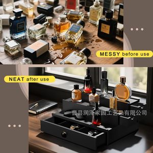 Perfume Storage Rack 3 Tier Black <b>Desktop</b> Organizer With Drawers For Watch Sunglasses Jewelry Display - Product Image 4