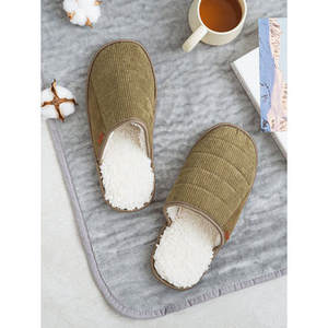 Ciabatte per la casa di velluto a coste 250-270mm Kaki comode ed eleganti - Product Image 1
