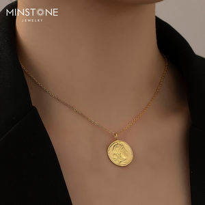 Minstone Custom Vintage Hip Hop Jewelry ottone placcato oro rotondo antico modello di divinità romane collana commemorativa per donna uomo - Product Image 2