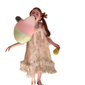 Elegante Vestido de Playa Azul para Niñas, Atuendo de Vacaciones con Encaje y Estampado de Olas, Ropa de Viaje para Niñas - Product Image 5