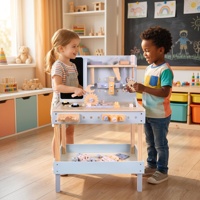 Table de travail en bois pour enfants avec tableau noir, idéale pour les jeux d'imitation de construction, pour les 5 à 7 ans