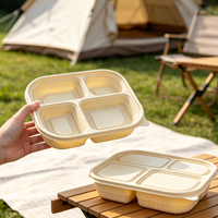 Boîte à lunch jetable en amidon de maïs à 4 compartiments, étanche, avec couvercle, biodégradable et sans BPA, utilisable au micro-ondes