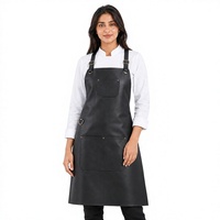 Tablier en cuir pour femme, uniforme de chef, usage restaurant/bar, noir, tissu tissé, fermeture à bouton-pression, manches longues