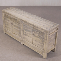 Armoire artisanale en bois massif blanc vieilli, style Wabi-Sabi chinois antique, écologique, 5+ compartiments, pour salon, chambre, salle à manger