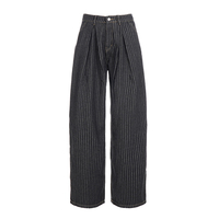 Jean Boyfriend Oversize en Denim Uni Tissé Respirant Écologique Coupe-Vent Délavé Foncé Taille Basse Coupe Ample Courbé Automne Simple