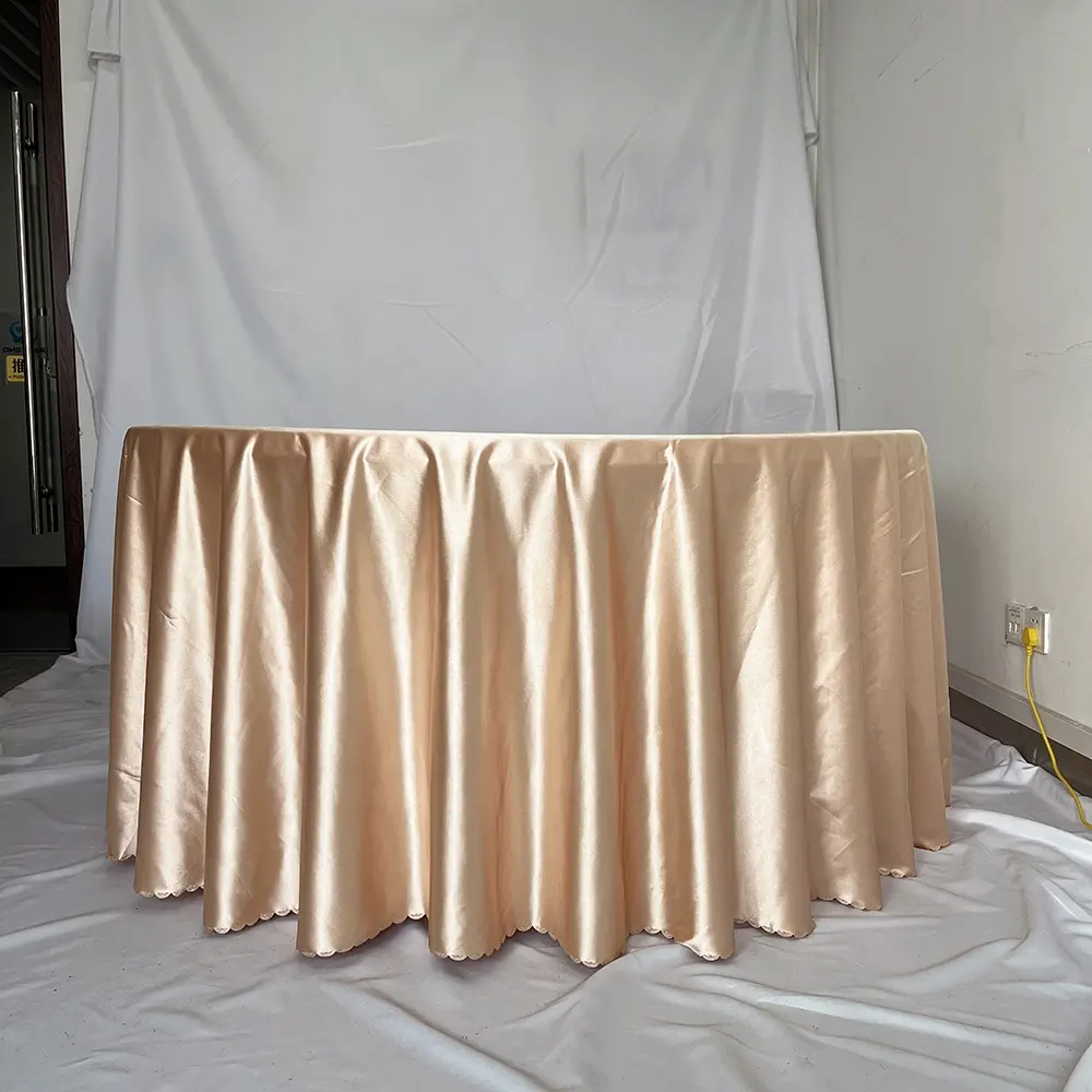 Premium Nude Silk Satin Runde Tischdecke für Hochzeits feier Bankett Events