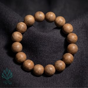 Bracelet en bois d'agar de haute qualité, perles en bois naturel brun 12 mm, bracelets en bois d'agar AL-T12-0002, minimaliste, unisexe, fait main - Product Image 1