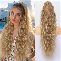 Perruque queue de cheval pour femme, style européen et américain, avec longues boucles ondulées, texture volumineuse tressée, design à clipser, 22 pouces