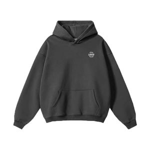 Sweat à capuche unisexe noir épais et lourd en coton tricoté 100% avec fermeture éclair, personnalisable pour l'hiver, 350-450 g/m², avec logo vierge, imprimé ou brodé, coupe oversize, idéal pour la gym - Product Image 1