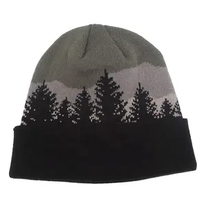 Men's Real Tree Beanie Jacquard Logo Camo Knit 12 Inch Hunting Climbing Winter Hats All Over Print Sports Caps Adult Kids Unisex