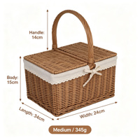 Tas Penyimpanan Multifungsi Anyaman Bambu dengan Tutup & Lapisan Kain, Model Lantai, Organizer Mainan Rumah