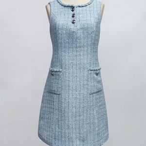 Vestido de Tweed con Lentejuelas, Cuello Redondo, Sin Mangas, Cintura Natural, Midi, para Mujer, de Alta Calidad, Personalizado al por Mayor, OEM, ODM - Product Image 2
