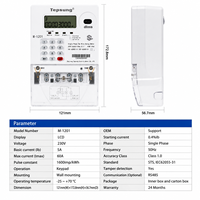 Compteur d'énergie monophasé Tepsung M-1201 220V 60A avec écran LCD, RS485, clavier STS, prépayé avec protocole DLMS