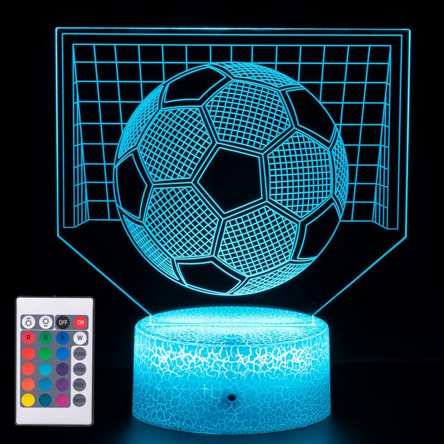 Soccer Night Light for Kids 3D Illusion Led Lamp 7 Colors +16 Colors Changing Gradient with Remote
