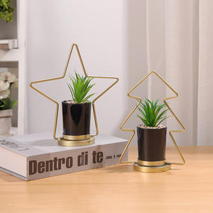 2408 guxiang simulación maceta suculenta Decoración Luz lujo <span class=keywords><strong>hierro</strong></span> arte marco geométrico planta verde hogar porche vela Ho - Product Image 3