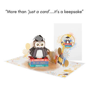 Biglietti d'auguri 3D a scomparsa a tema Gufo di Laurea, con design di toga e cappello e libri con pergamene, <span class=keywords><strong>per</strong></span> la laurea universitaria, regalo di stile e con un tocco di charme - Product Image 2