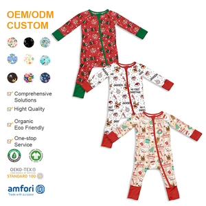 Combinaison de Noël bio pour bébé, pyjama en bambou avec fermeture éclair, vêtements de nuit écologiques pour nouveau-né, vêtements de bébé personnalisés, vêtements de nuit pour bébé - Product Image 1