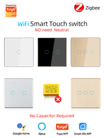 Interrupteur mural intelligent Tuya avec cadre en aluminium argenté, tactile, à relais magnétique, ZigBee, sans neutre, sans condensateur