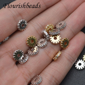 Espaciador de rebanada redonda pavimentada de <span class=keywords><strong>plomo</strong></span> y níquel, chapado en oro y <span class=keywords><strong>plata</strong></span>, CZ, para fabricación de collares y pulseras - Product Image 6