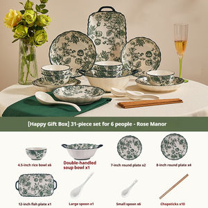 Juego de <span class=keywords><strong>Vajilla</strong></span> de Porcelana Verde Vintage Francés, Plato <span class=keywords><strong>para</strong></span> Pasta, Tazón <span class=keywords><strong>para</strong></span> Ensalada, Tazón <span class=keywords><strong>para</strong></span> Sopa, en Caja de Regalo de Lujo - Product Image 4