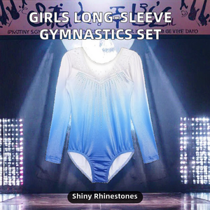 Justaucorps de gymnastique rythmique élégant et léger orné de strass, à manches longues, avec jupe – Ensembles de justaucorps artistiques pour filles - Product Image 2