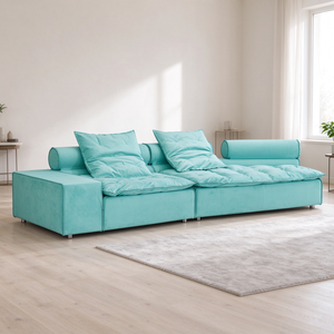 Sofá Modular Tofu Block, Tapizado en Cuero, con Mechones, Perfil Bajo, Asiento Profundo, Seccional, para Sala de Estar, Apartamento, Villa - Product Image 1