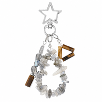 Porte-clés en perles de pierre naturelle, breloque étoile creuse en métal, anneau porte-clés en pierres précieuses, pendentif de sac bohème, cadeau en gros