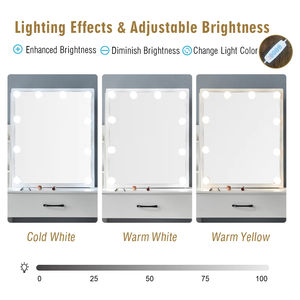 Table de toilette en bois pour chambre à coucher avec miroir, MDF, avec lumière - Grande table de toilette, bureau - Product Image 2