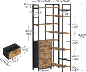 <span class=keywords><strong>Étagère</strong></span> <span class=keywords><strong>d</strong></span>'<span class=keywords><strong>angle</strong></span> en forme de L à 7 niveaux 3 tiroirs <span class=keywords><strong>Étagère</strong></span> de présentation haute autoportante de Style industriel brun noir rustique pour bureau à domicile - Product Image 3