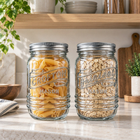 Vente en gros de pots en verre Mason à large ouverture de 34 oz avec couvercle en métal, récipients à céréales et pâtes gaufrés, vaisselle en vrac OEM