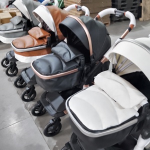 Nouvelle poussette de luxe 4-en-<span class=keywords><strong>1</strong></span> avec siège <span class=keywords><strong>auto</strong></span>, sac à langer et berceau rigide en cuir premium, cadre en alliage d'aluminium léger - Product Image 1
