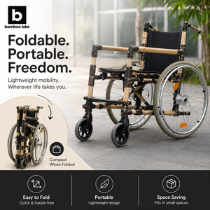 Silla de Ruedas Plegable de Bambú Ligera y Portátil, Ecológica, Sostenible, Impermeable, con Capacidad de 120 kg, Ayuda de Movilidad para Viajes - Product Image 4