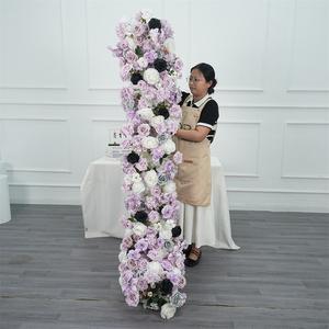 Camino de Mesa de Flores Artificiales al por Mayor, Color Blanco y Morado Claro, Decoración de Seda para Bodas - Product Image 1