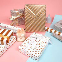 Papier cadeau métallique doré à double feuille de cuivre, grand format, motif à pois et rayures, idéal pour la Saint-Valentin