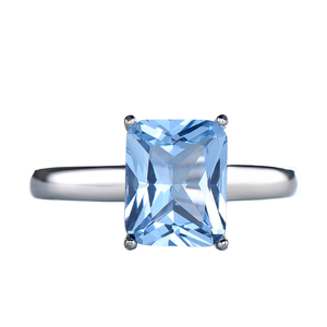 Trendy 925 Sterling Silver Rhodium Plated Emerald Cut Sky Blue Topaz Classic Wedding Engagement Gift Elegant <b>Ring</b> Wholesale - Product Image 1