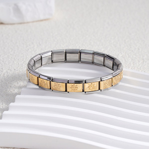 Stainless Steel Italian Modular Splicing <b>Bracelet</b> Star Pattern Geometric Design Unisex Gift Jewelry DIY Combination Elastic Band - Product Image 3