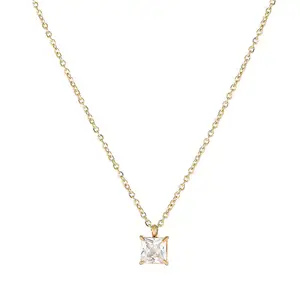 Einfache Edelstahl 18 Karat Gold PVD plattiert Herz Anhänger Halskette Titan Stahl Geometrische Zirkon Herz Stern Halsreif Halskette