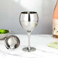 Copa de Vino de Acero Inoxidable 304 de Grado Alimenticio de 330 ml, Acabado Espejo, con Tallo, para Bar, Bodas y Fiestas