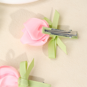CN 2pcs épingles à cheveux en ruban faites à la main pinces à cheveux fleur rose douce pour les filles - Product Image 4