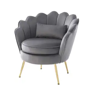Cadeiras de sala de estar em forma de flor, cadeiras elegantes de luxo modernas com descanso para braço, cadeira cinza de veludo para móveis da sala de estar